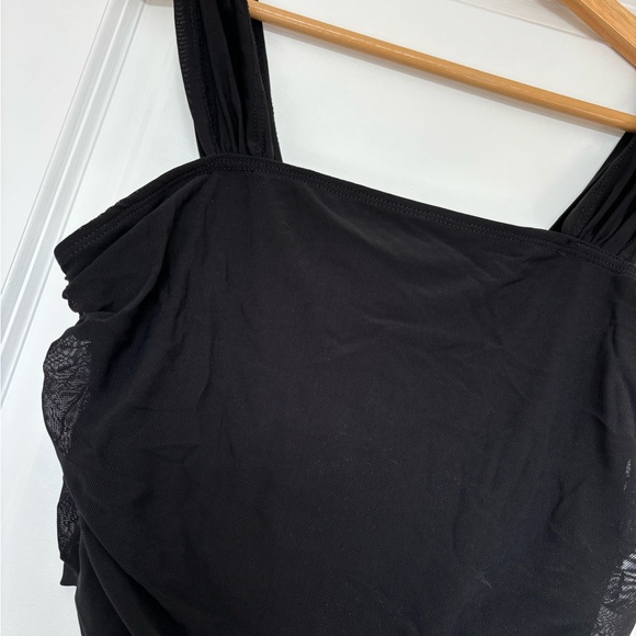 Shein Mesh Black Ruched Square Neck Tank Top Size Large NWT - Picture 2 of 4